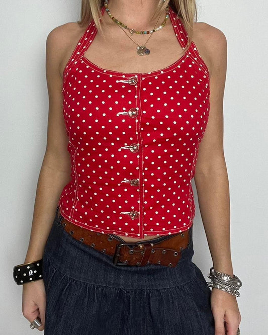 red & white polka dot halter top