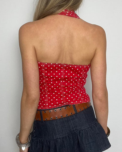 red & white polka dot halter top