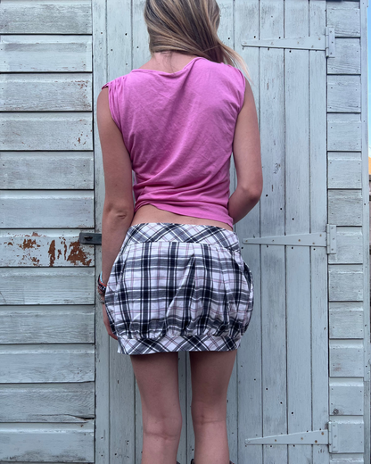 Pink and grey plaid mini skirt