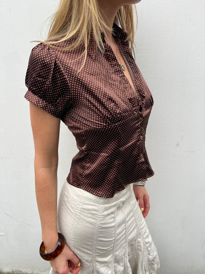 vintage brown polka dot blouse