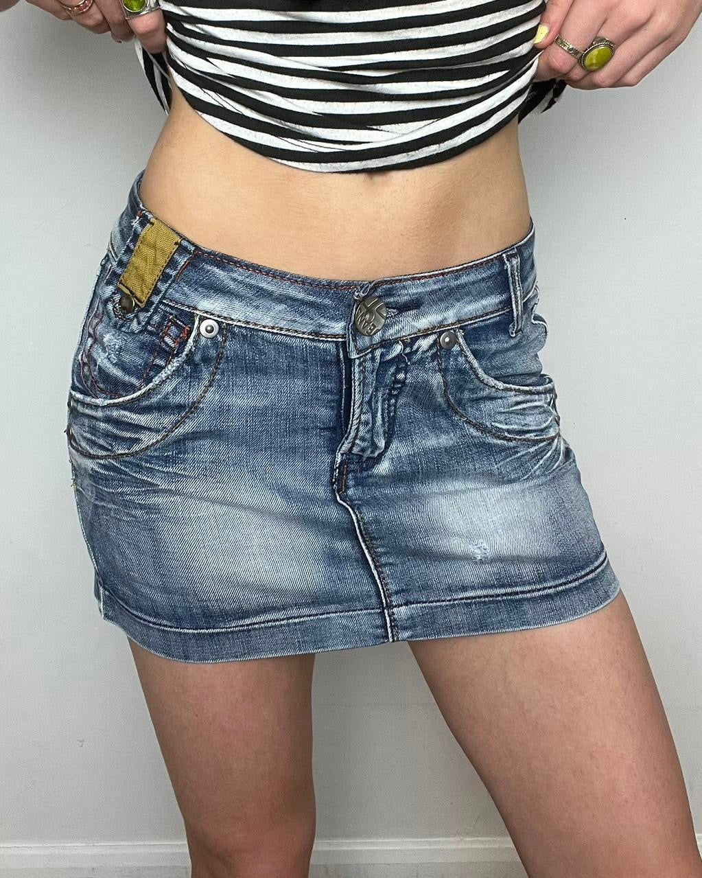 vintage washed denim mini skirt