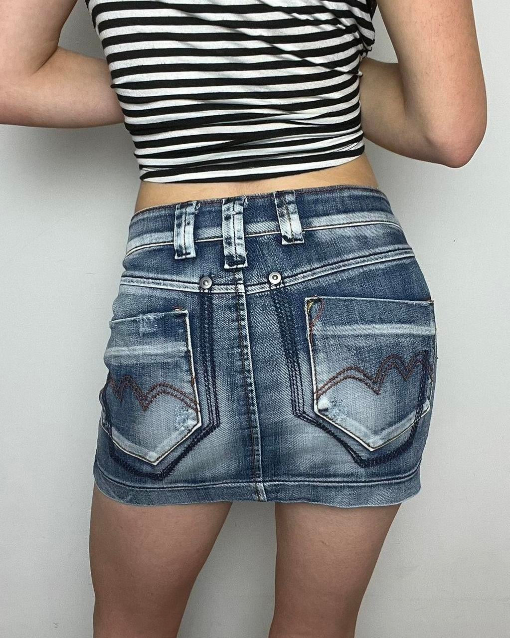 vintage washed denim mini skirt