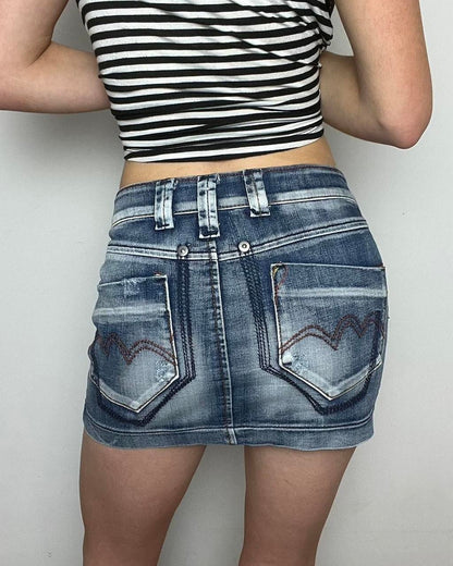 vintage washed denim mini skirt