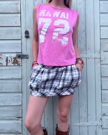 Pink and grey plaid mini skirt