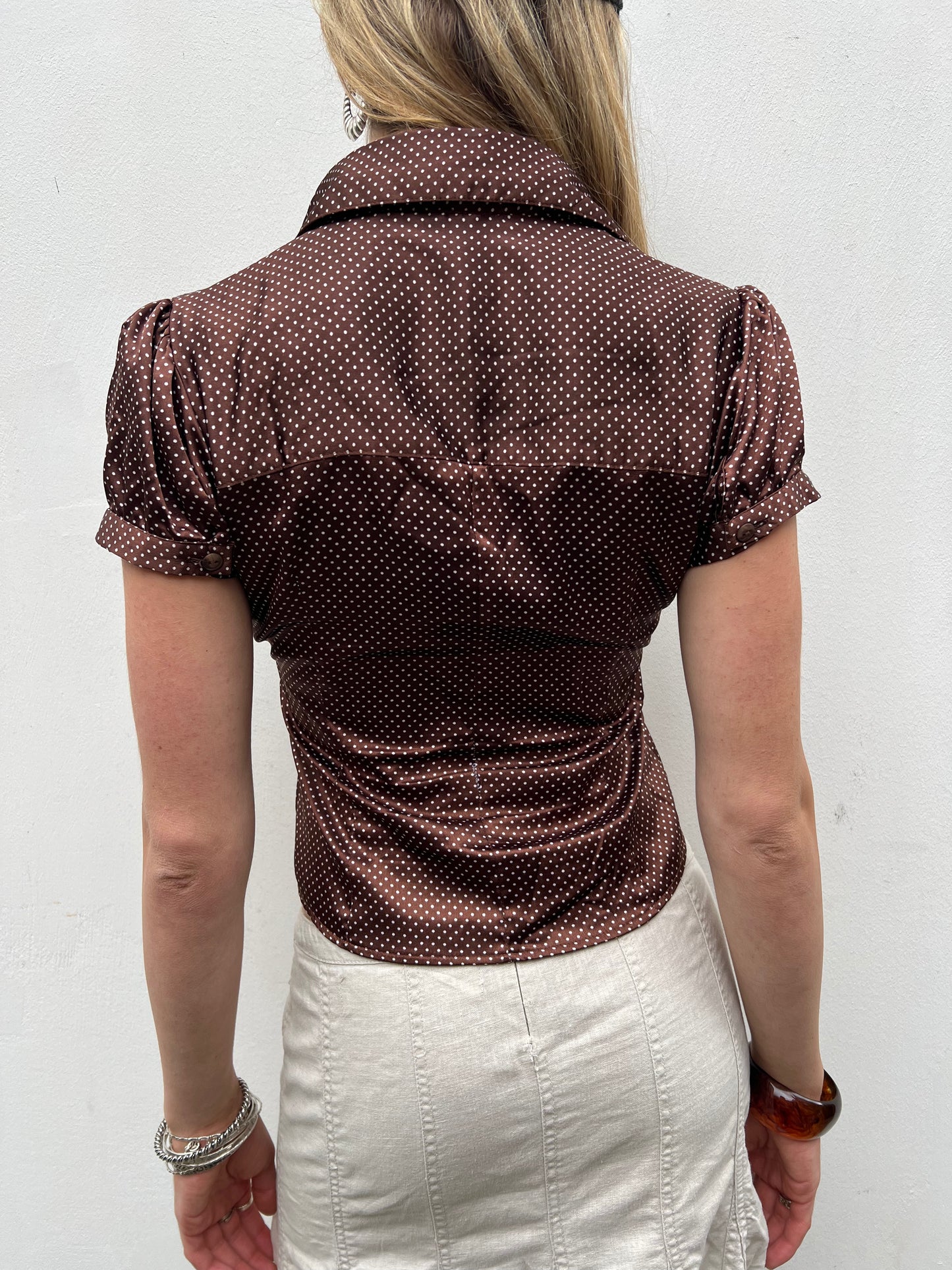 vintage brown polka dot blouse