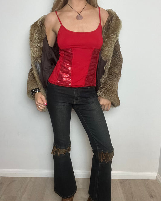 vintage 00s red sequin top