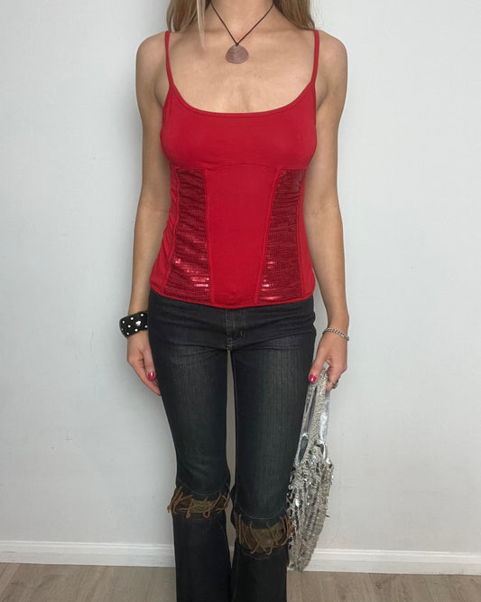 vintage 00s red sequin top