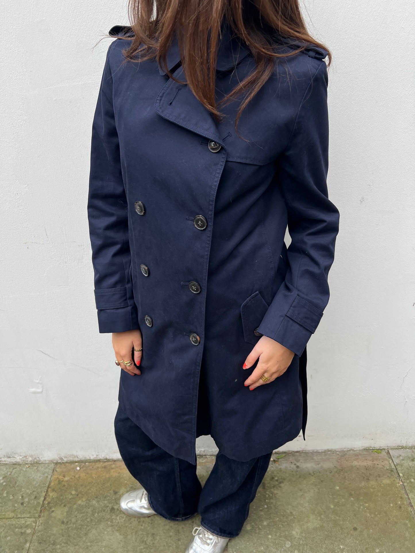 navy trench coat