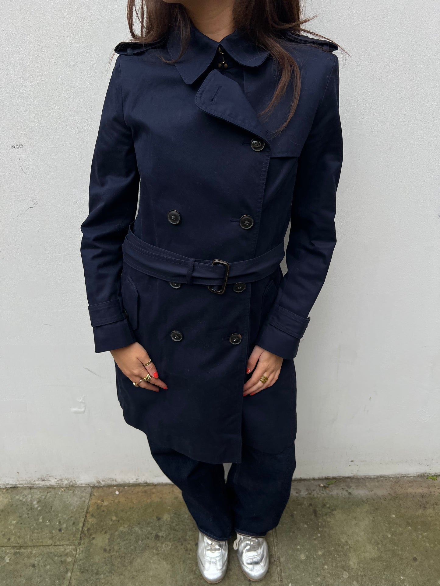 navy trench coat