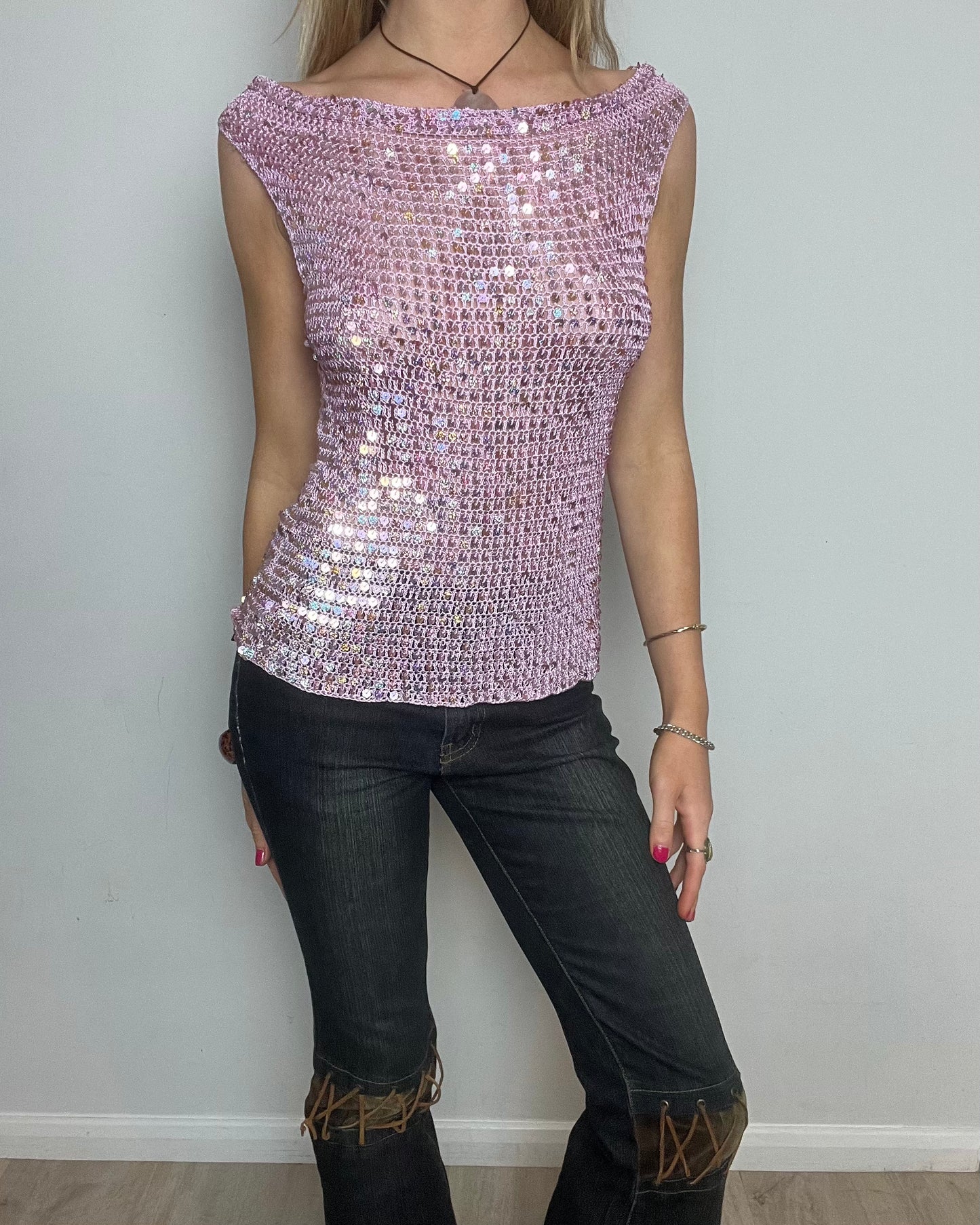 vintage 00s pink sequin top