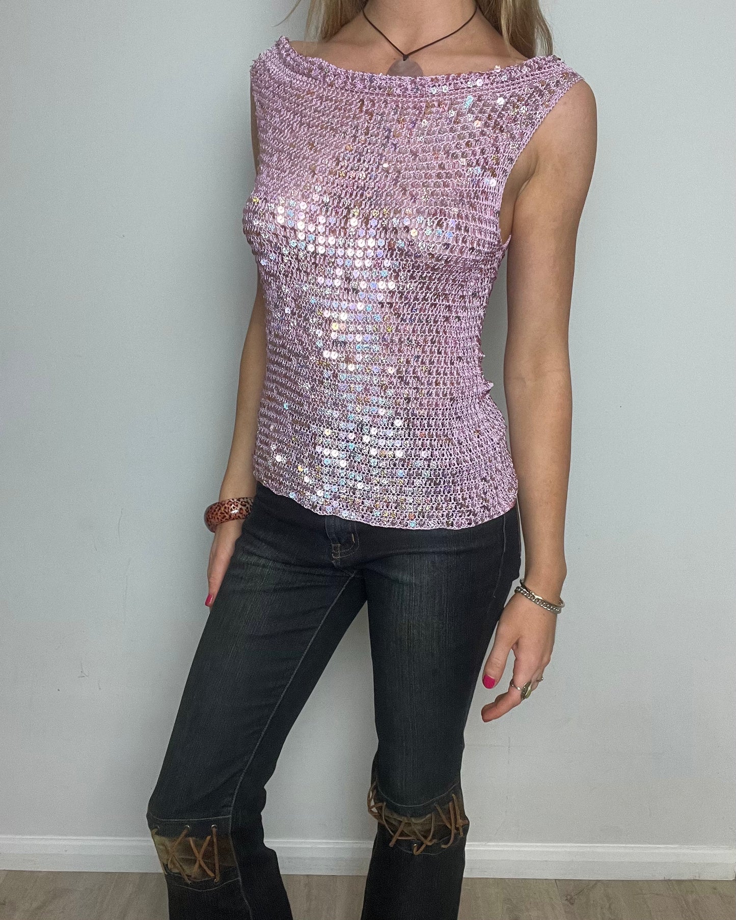 vintage 00s pink sequin top