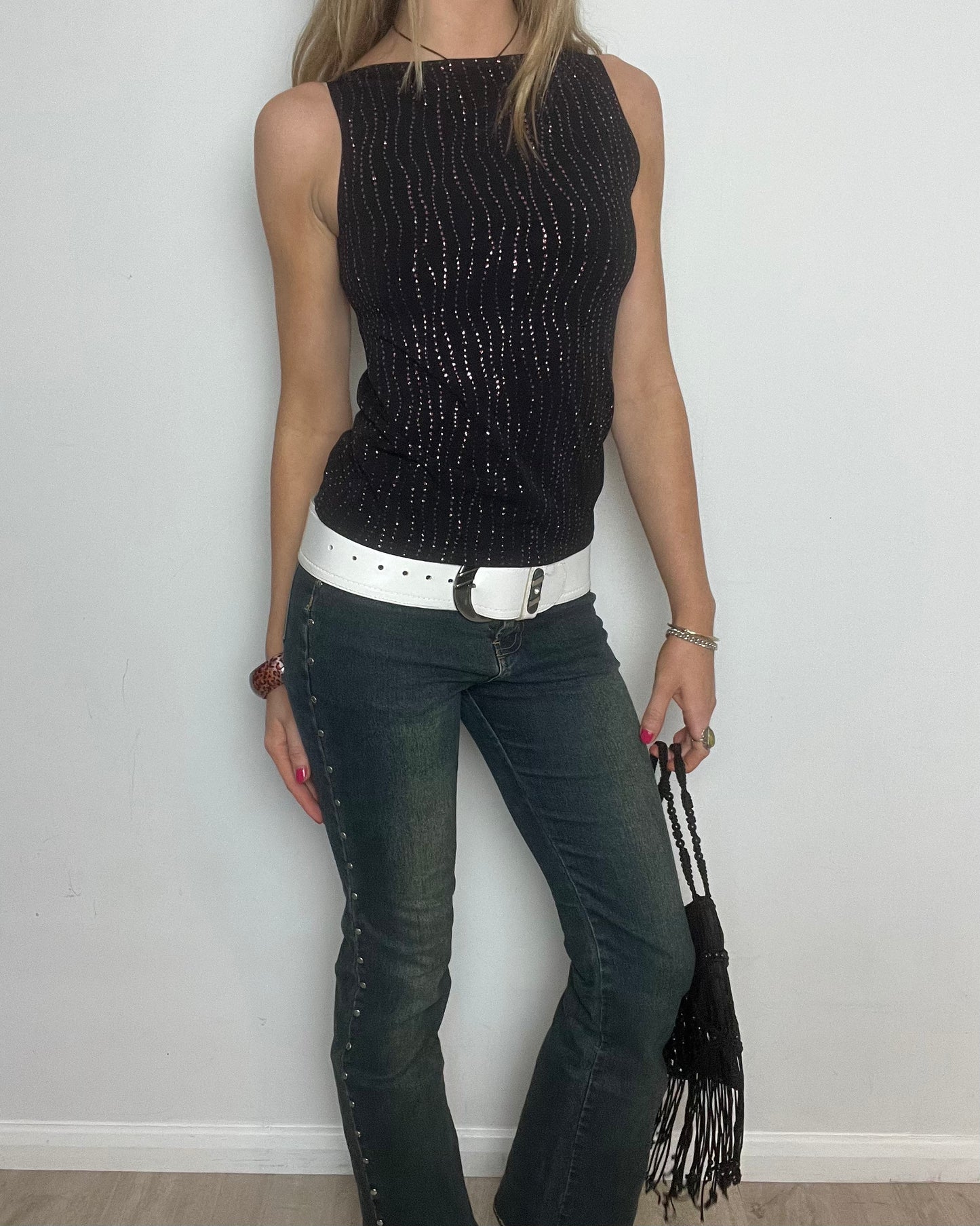 vintage 00s black and pink sparkly top