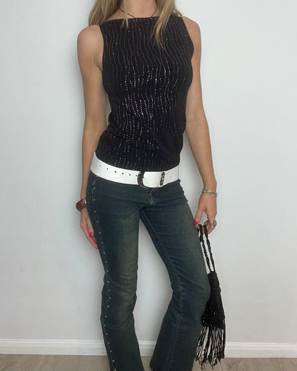 vintage 00s black and pink sparkly top