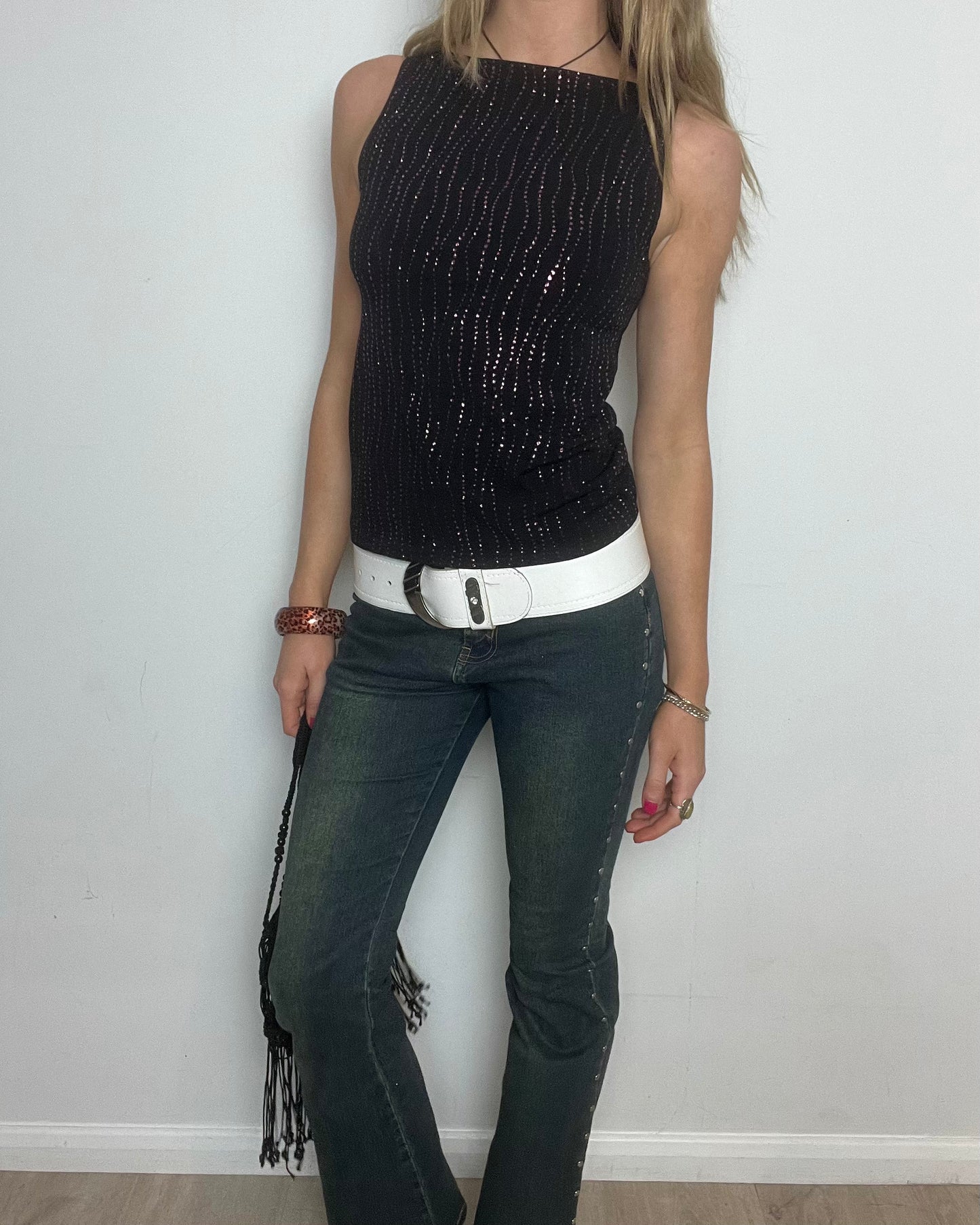 vintage 00s black and pink sparkly top