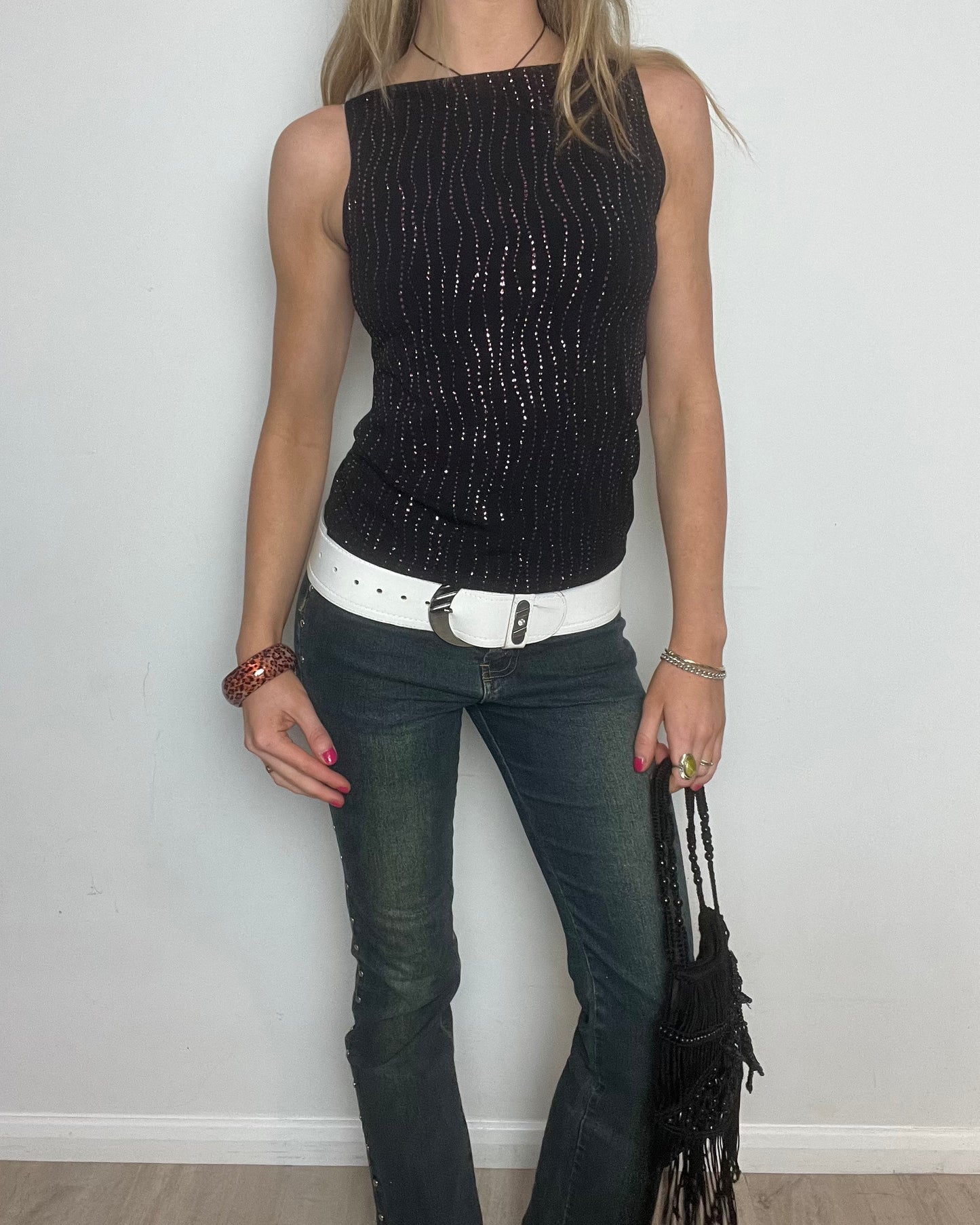 vintage 00s black and pink sparkly top