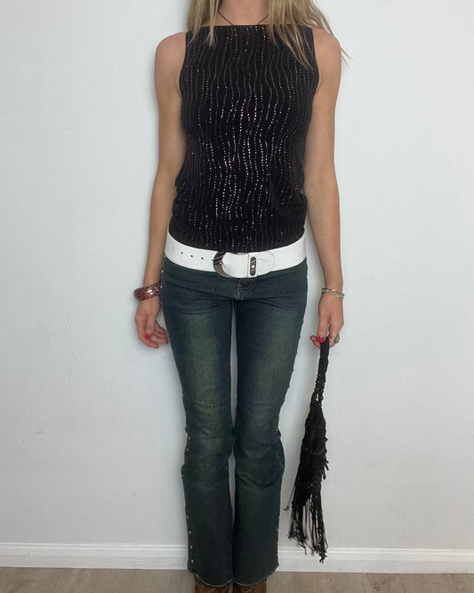 vintage 00s black and pink sparkly top