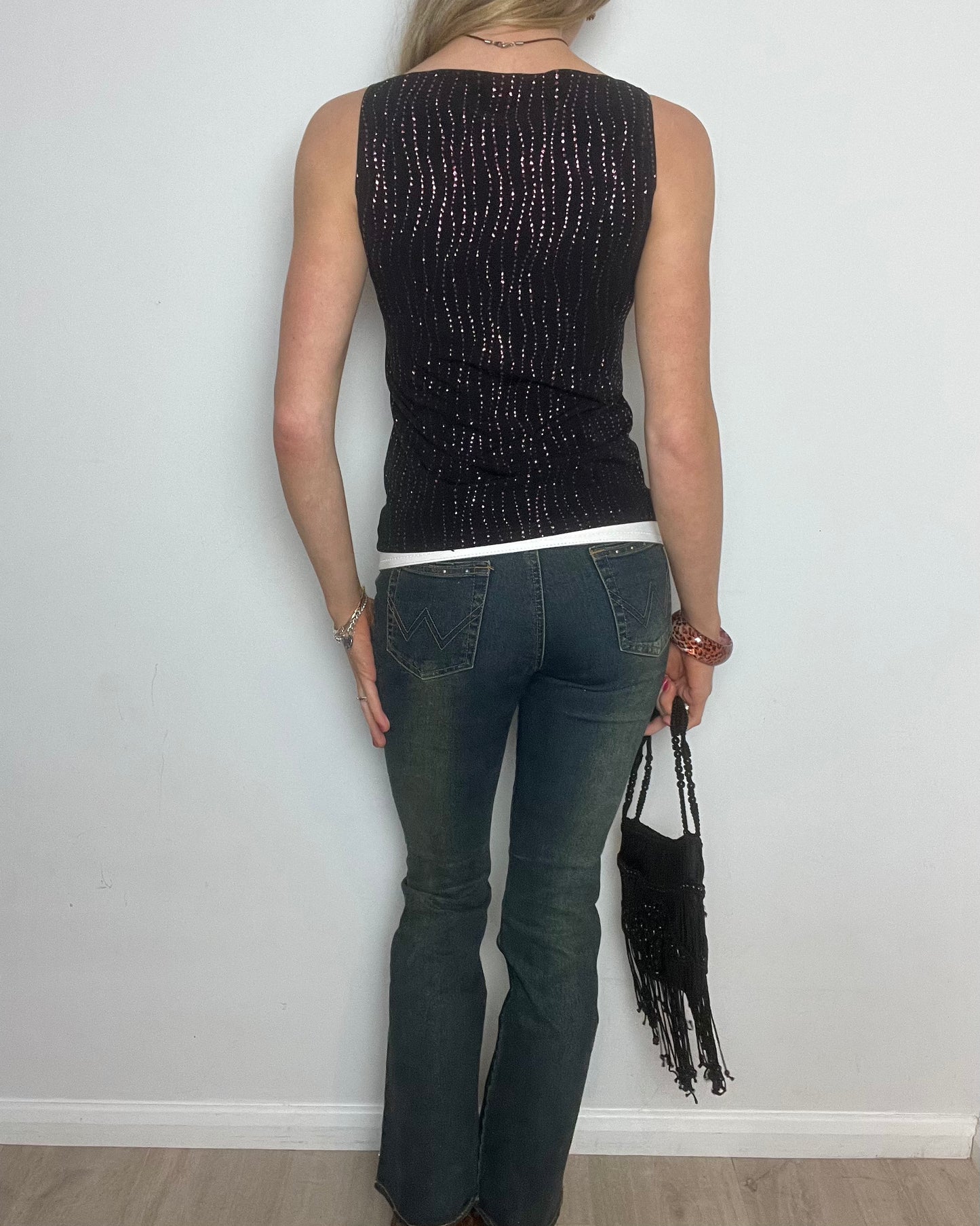 vintage 00s black and pink sparkly top