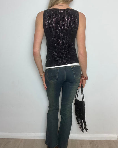 vintage 00s black and pink sparkly top