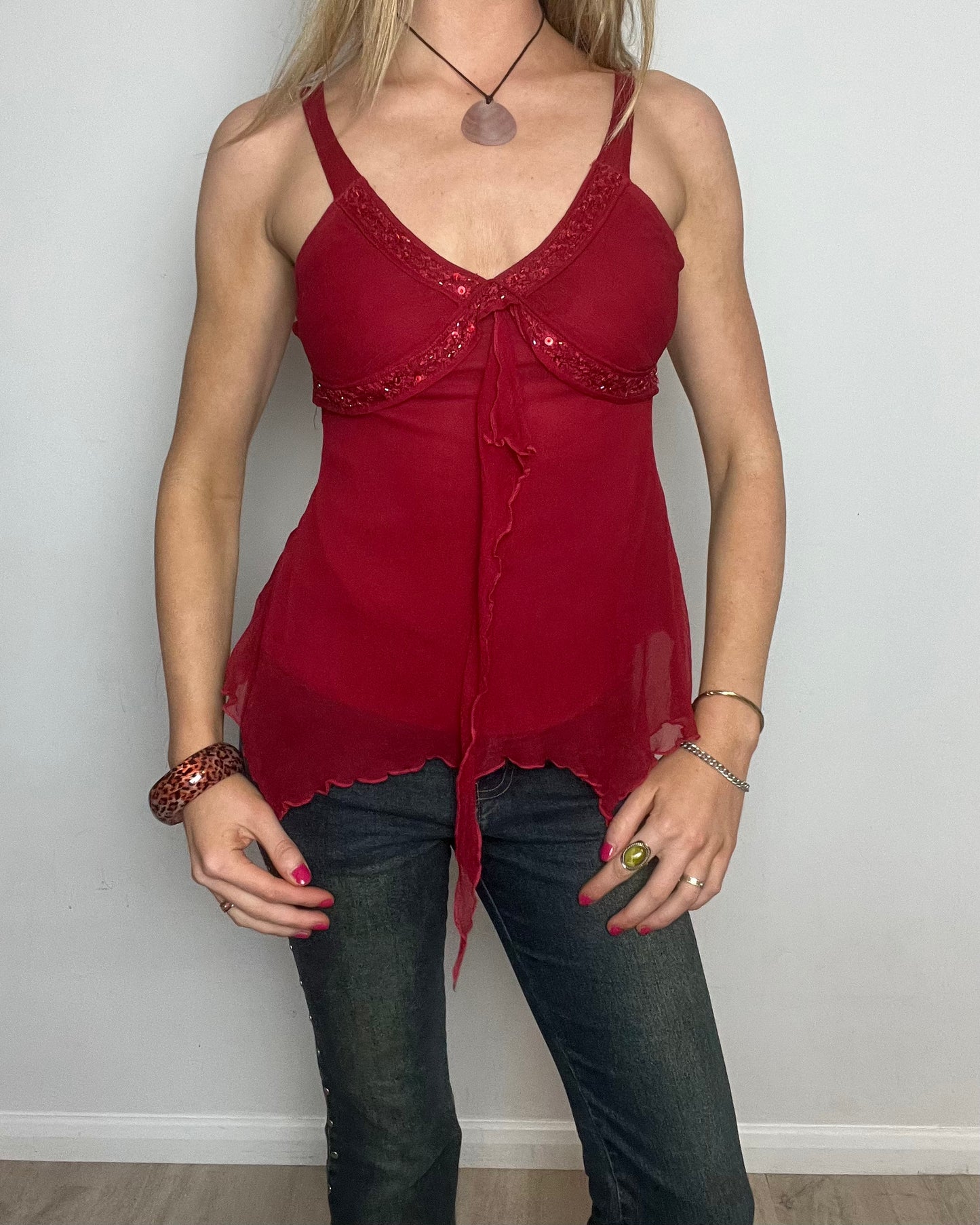 'motivi' red sequin cami top