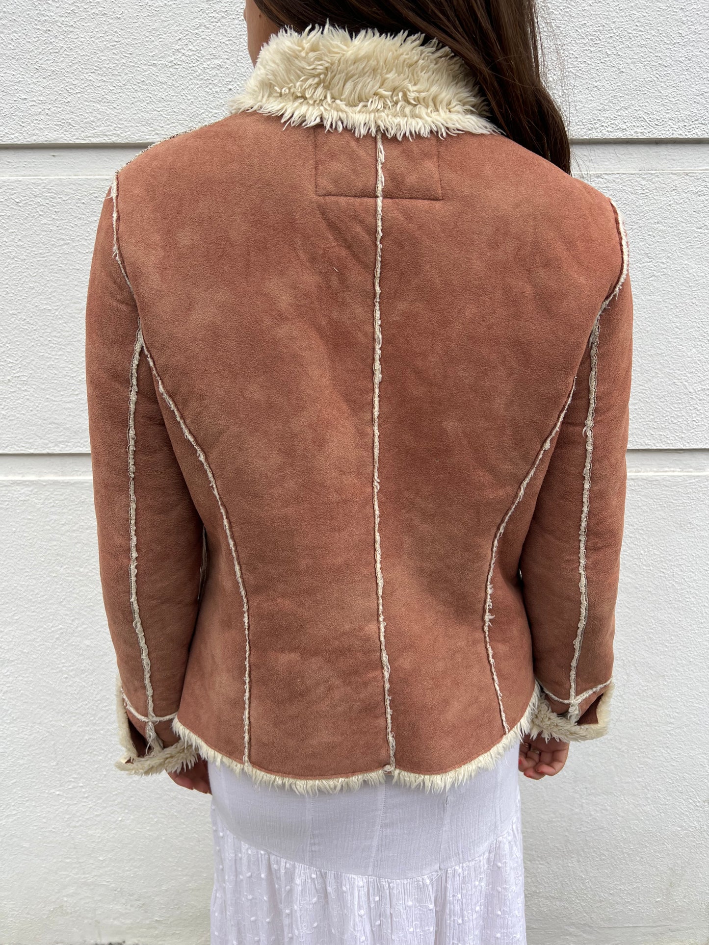 vintage faux fur suede zip up jacket