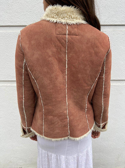 vintage faux fur suede zip up jacket