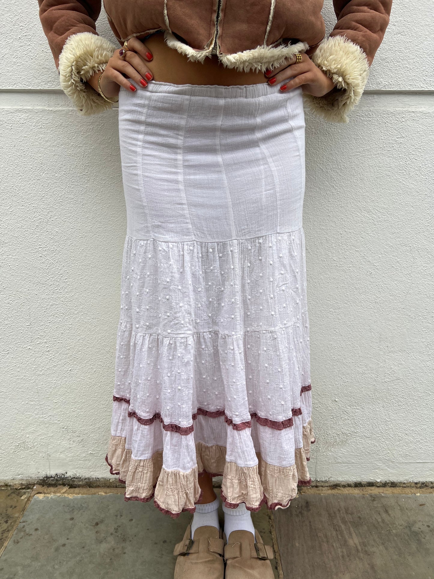 vintage tiered boho midi skirt