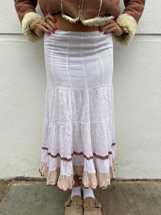 vintage tiered boho midi skirt
