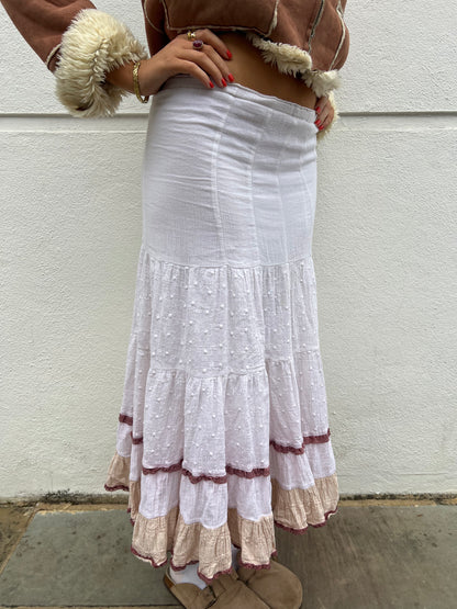 vintage tiered boho midi skirt