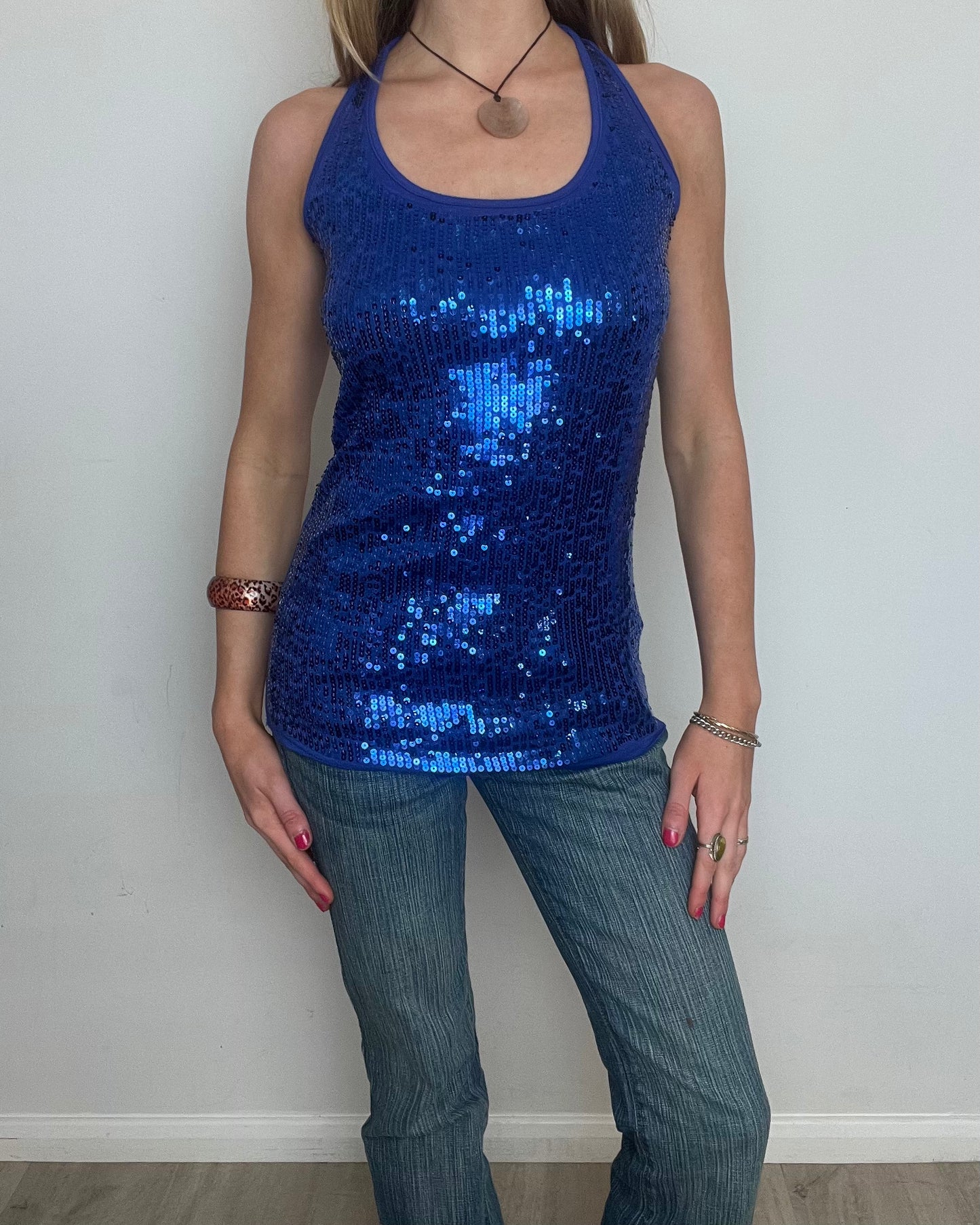 vintage 00s blue sequin top