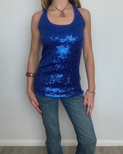 vintage 00s blue sequin top