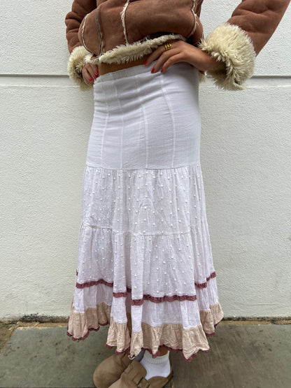vintage tiered boho midi skirt