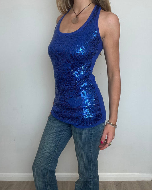 vintage 00s blue sequin top