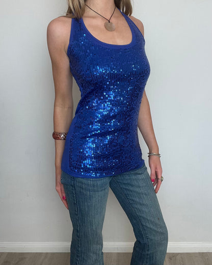 vintage 00s blue sequin top