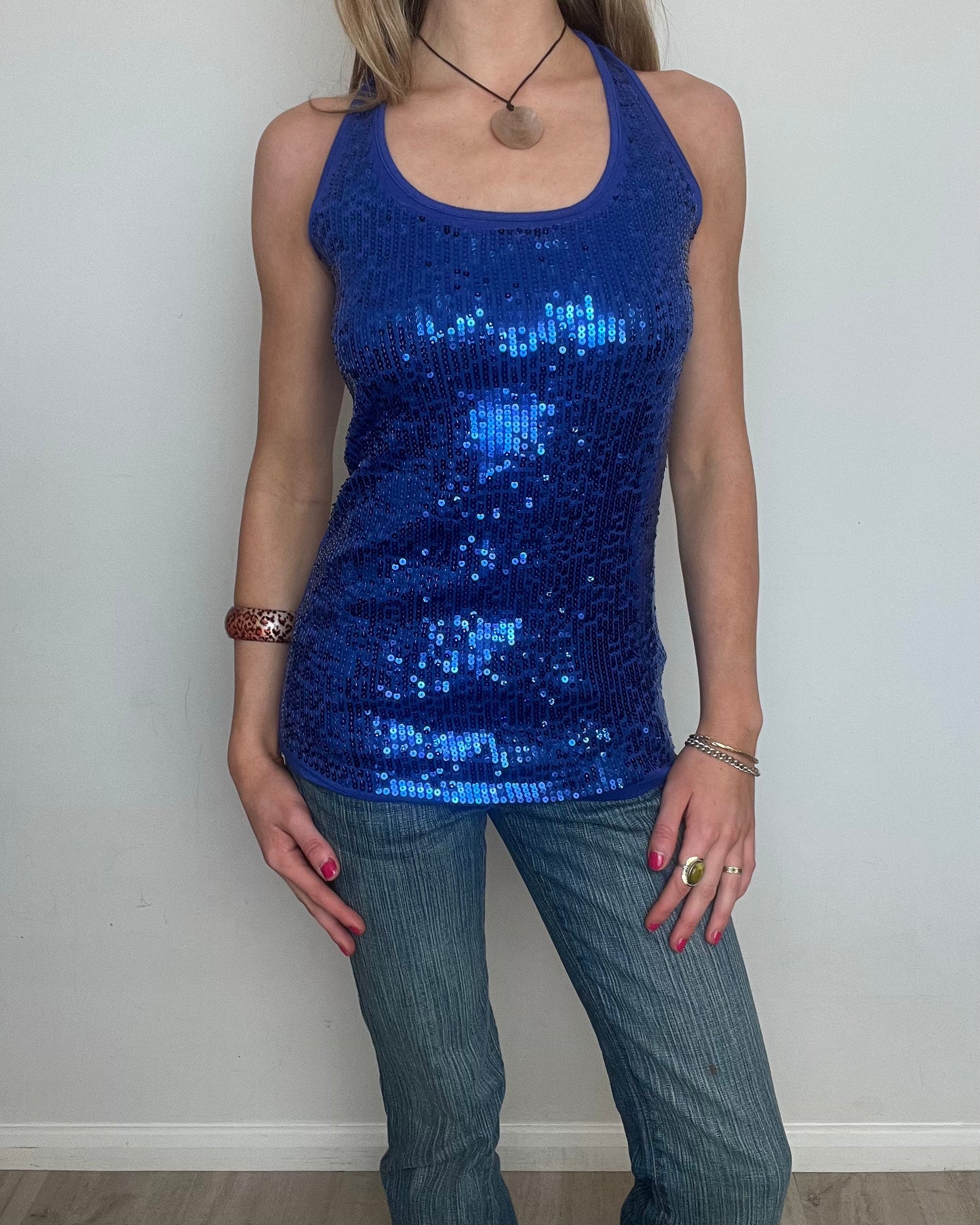 vintage 00s blue sequin top