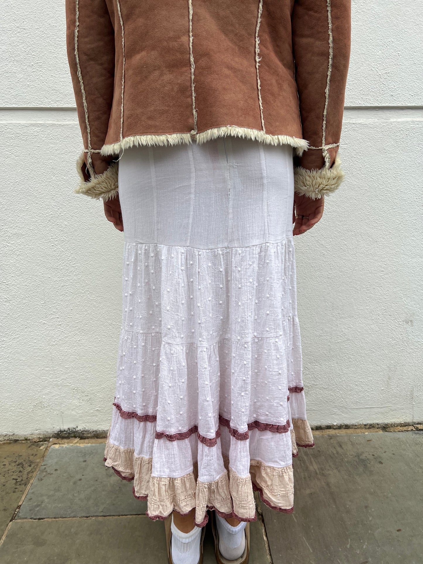 vintage tiered boho midi skirt