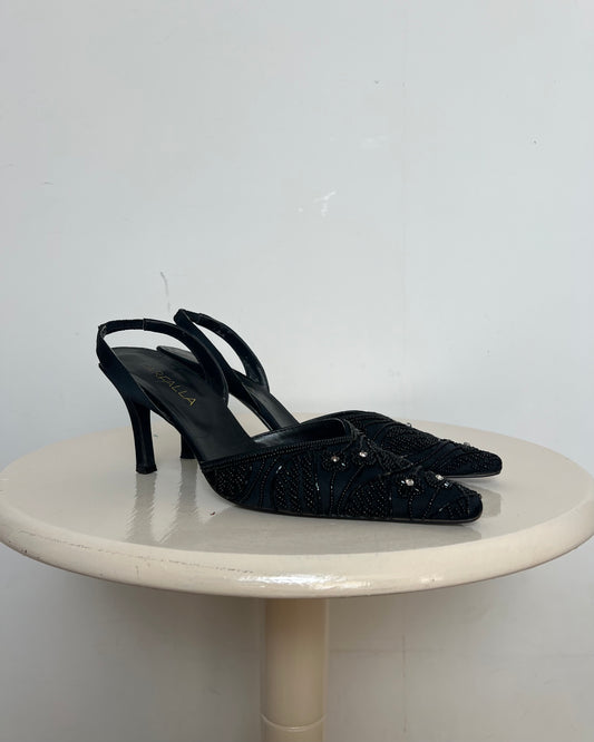 vintage 00s black sequin kitten heels