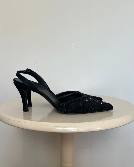 vintage 00s black sequin kitten heels