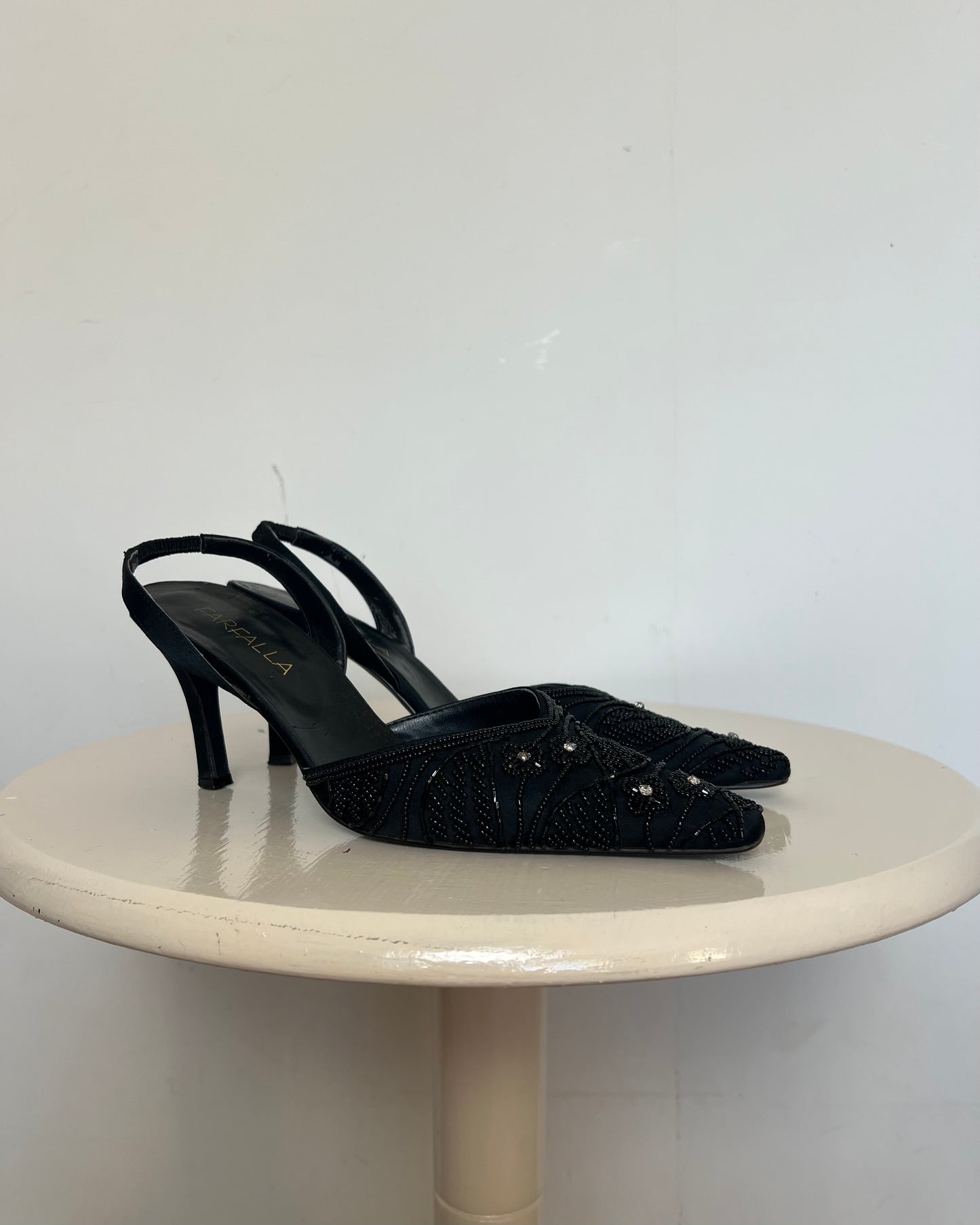 vintage 00s black sequin kitten heels