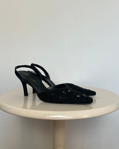 vintage 00s black sequin kitten heels