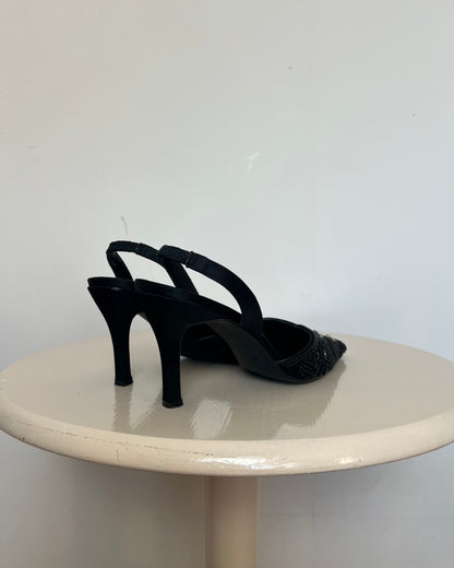 vintage 00s black sequin kitten heels