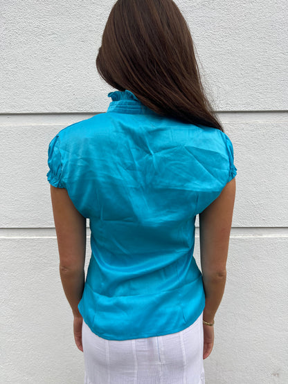 vintage 00s blue short sleeve blouse