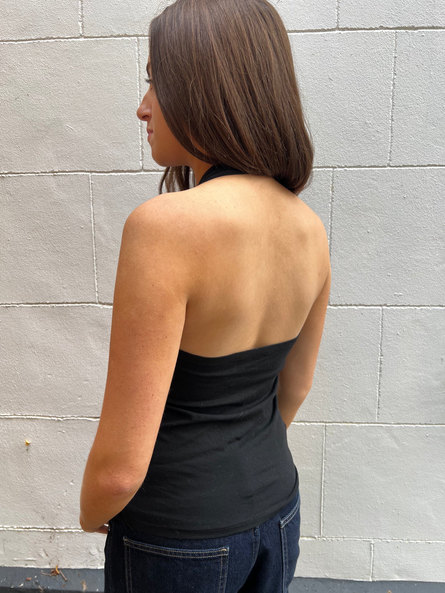 vintage 00s black sequin halter top