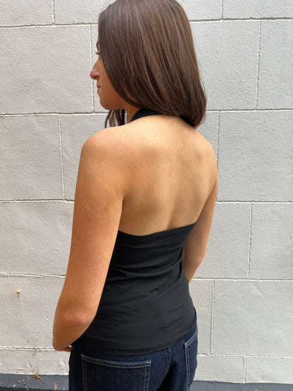 vintage 00s black sequin halter top