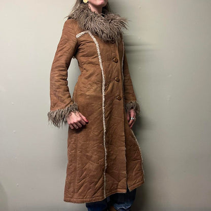 Miss Sixty brown faux fur afghan coat