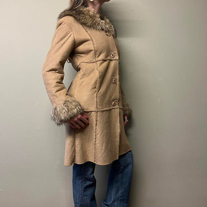 brown faux fur trim afghan coat