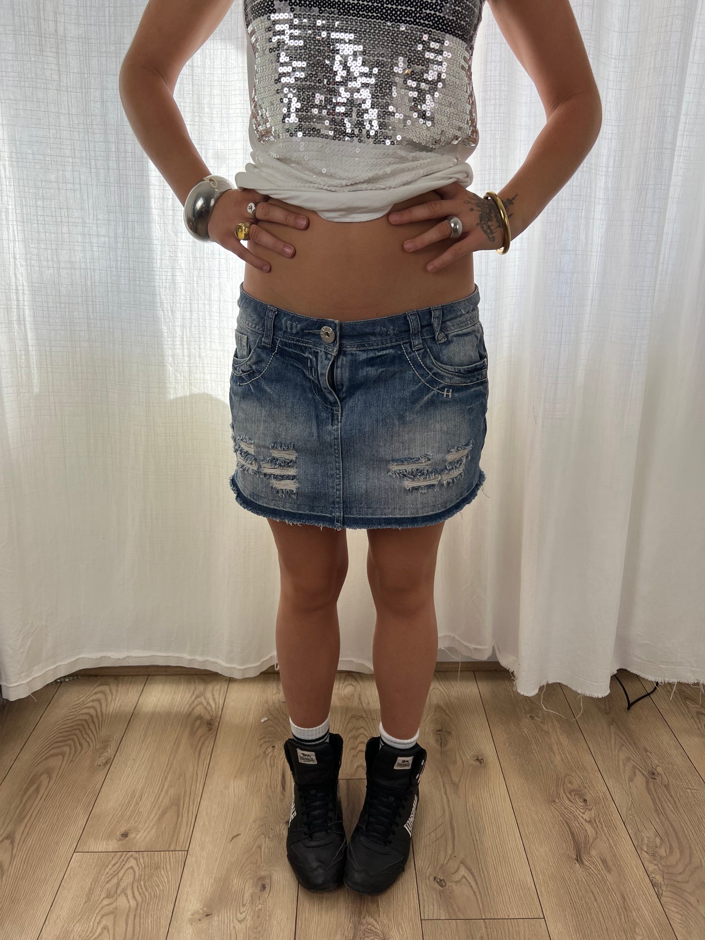 Yes Yes distressed denim mini skirt
