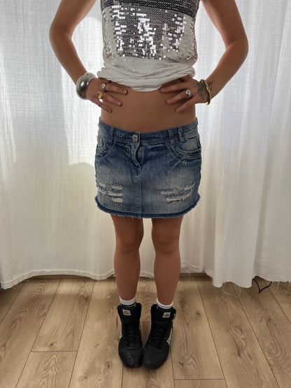 Yes Yes distressed denim mini skirt