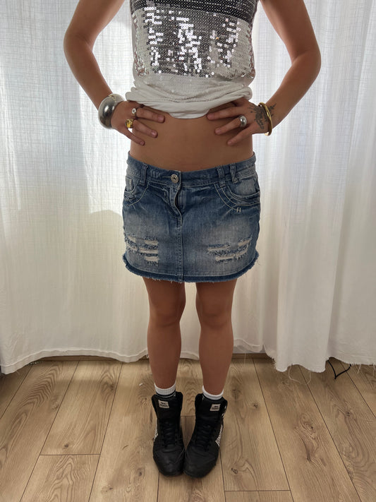 Yes Yes distressed denim mini skirt