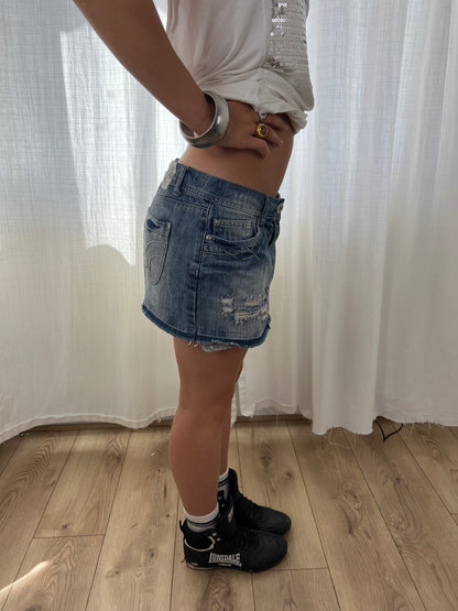 Yes Yes distressed denim mini skirt