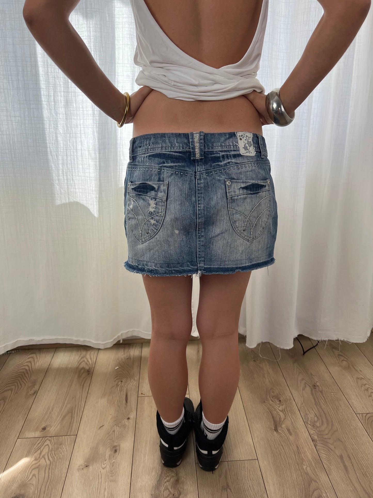 Yes Yes distressed denim mini skirt